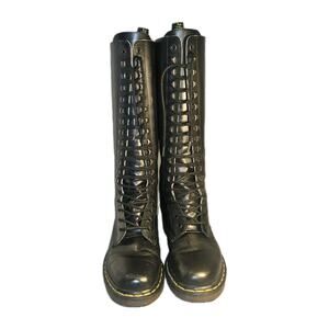 VTG Dr. Martens Knee High Leather Boots Lace Black Women SZ 4 Lace-Up ENGLAND